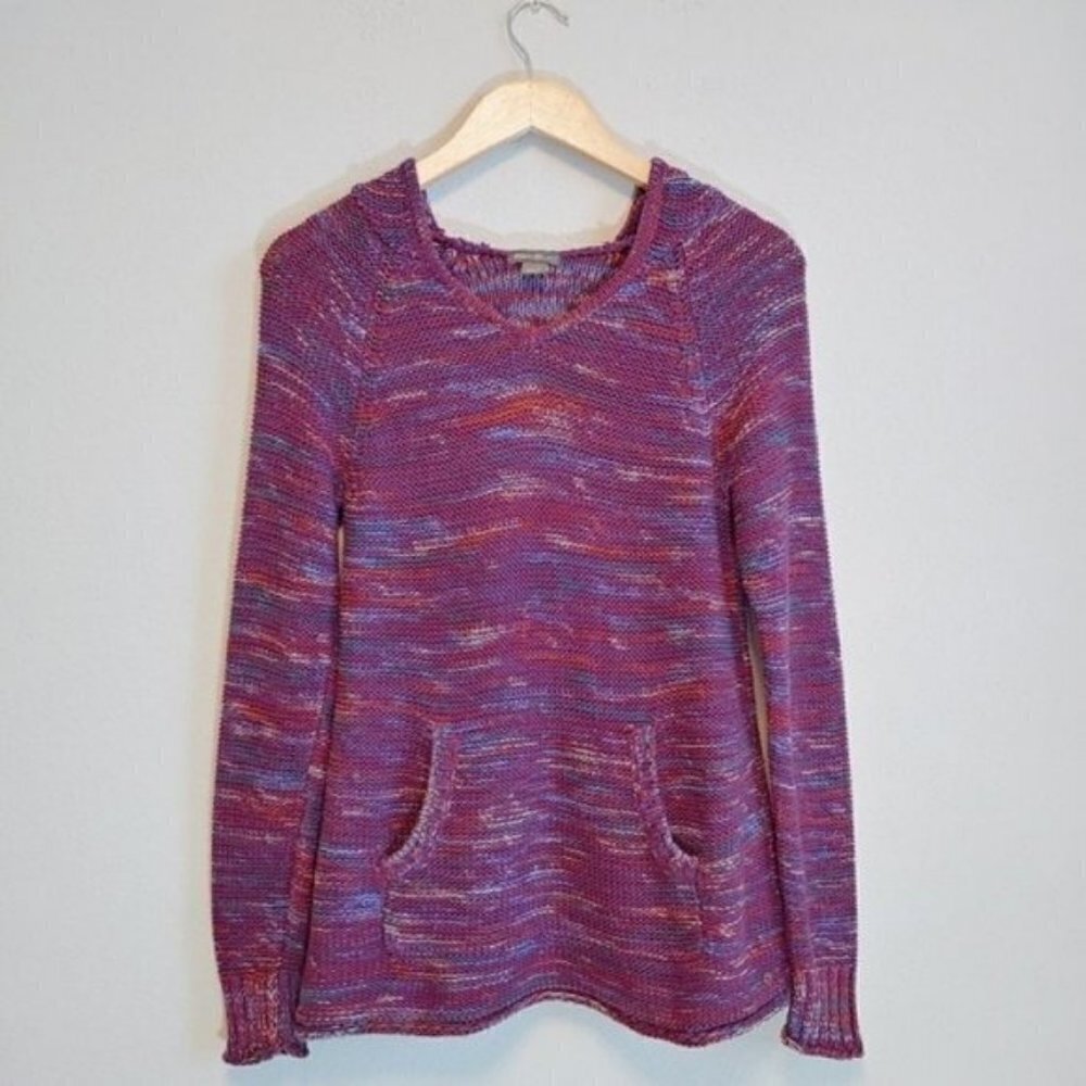 Eddie Bauer Knit Hooded Pullover Kangaroo Pockets Sweater Sz S Fall Ribbed